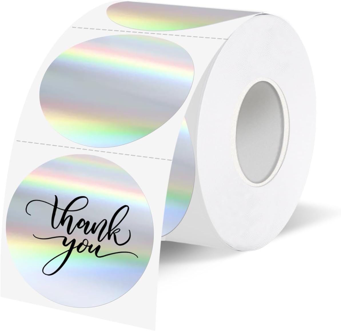 1.5" Holographic Direct Thermal Label Stickers, Round Printable Rainbow Glitter Thermal Printer Sticker Labels for Gift Wrapping, Self-Adhesive DIY Custom Logo Design- Silver