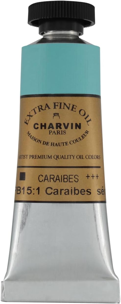 Charvin Extra Fine Oil Paint, Caribbean Blue 20 ml - Triple-Milled, Rich Texture, Poppy Oil-Based, Light-Fast, Handmade, Archival Quality
