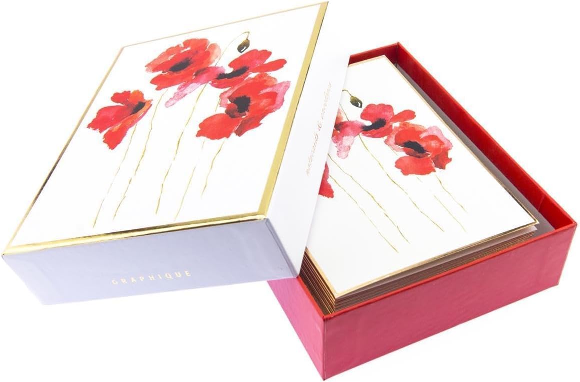 Graphique Watercolor Flowers Greeting Cards | 20 Pack | All Occasion Blank Note Cards with Envelopes | 4 Assorted Floral Designs with Gold Foil Borders | Boxed Set for Personalized Notes | 4.25" x 6"