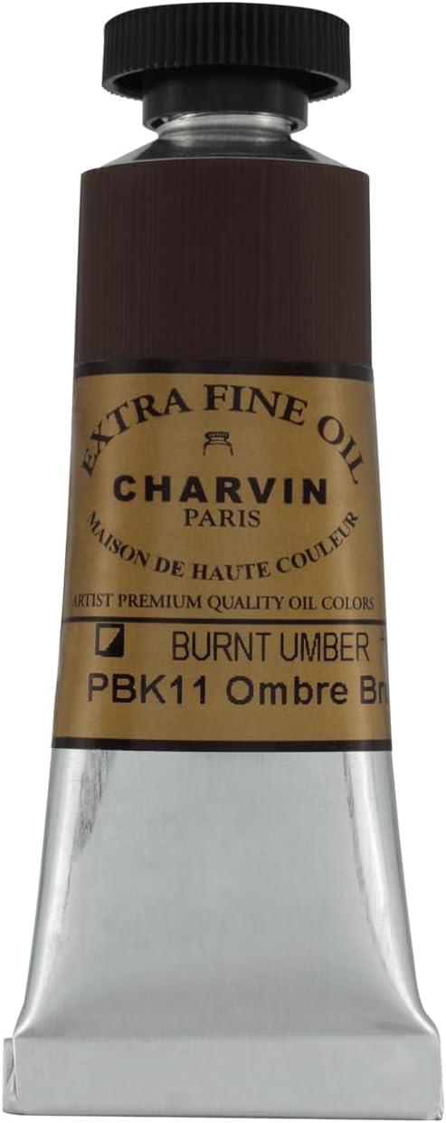 Charvin Extra Fine Oil Paint, Burnt Umber 20 mL - Triple-Milled, Rich Texture, Poppy Oil-Based, Light-Fast, Handmade, Archival Quality
