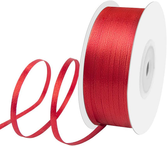 1/8" Width x 100 Yards Satin Ribbon, Thin Red Ribbon Perfect for DIY Craft, Bows, Gift Wrapping, Flower Bouquet, Valentine's Day, Christmas and Party Decoration