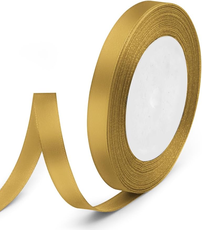 3/8" x 25 Yards Satin Ribbon, Dark Gold Silk Ribbon Ideal for Gift Wrapping, Floral Bouquets, Crafts, Wedding Party Decorations, Christmas and Sewing Projects