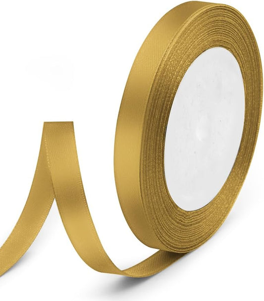 3/8" x 25 Yards Satin Ribbon, Dark Gold Silk Ribbon Ideal for Gift Wrapping, Floral Bouquets, Crafts, Wedding Party Decorations, Christmas and Sewing Projects