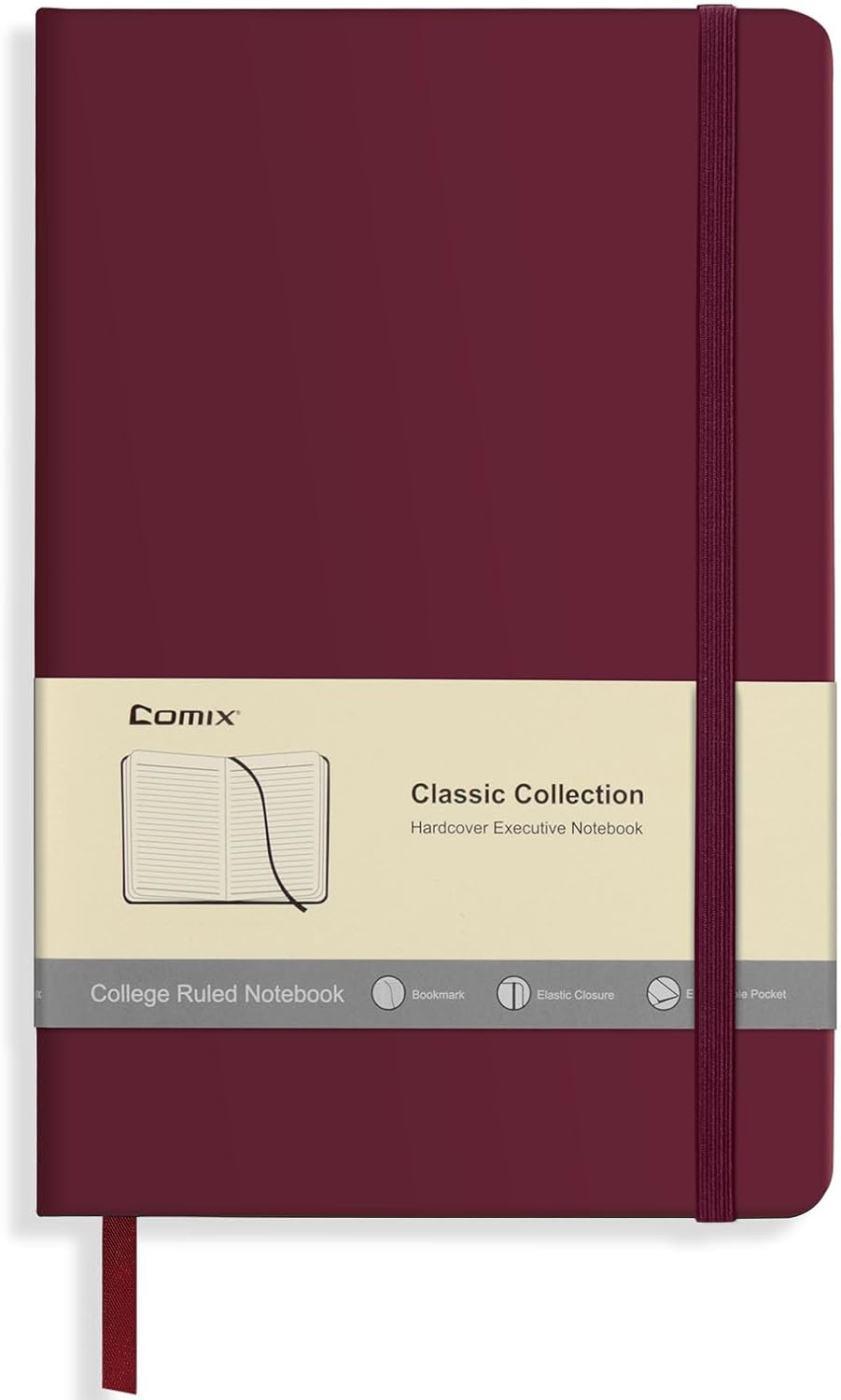 Comix Lined Journal Notebook for Women Men, Journaling Notebooks for Office School Home, Burgundy, 240 Pages, 5.5" x 8.3", College Ruled, A5, Hardcover