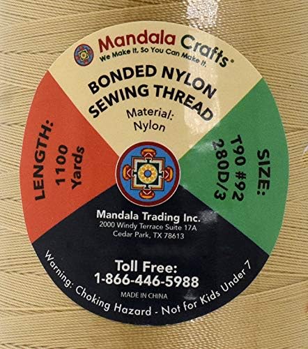 Mandala Crafts Bonded Nylon Thread - Tan Heavy Duty Sewing Threads - 1100 YDs Size 92 280D T90 Tex 90 for Leather, Jeans, Weaving, Outdoor, Marine, Upholstery