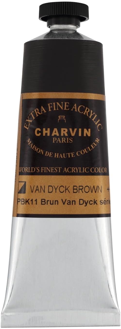 Charvin Extra Fine Professional Acrylic Paint - Van Dycke Brown, 60ml Tube, Triple-Milled, Lightfast Pigments, Open Stock Artist Acrylic Paints in Nature-Inspired Hues