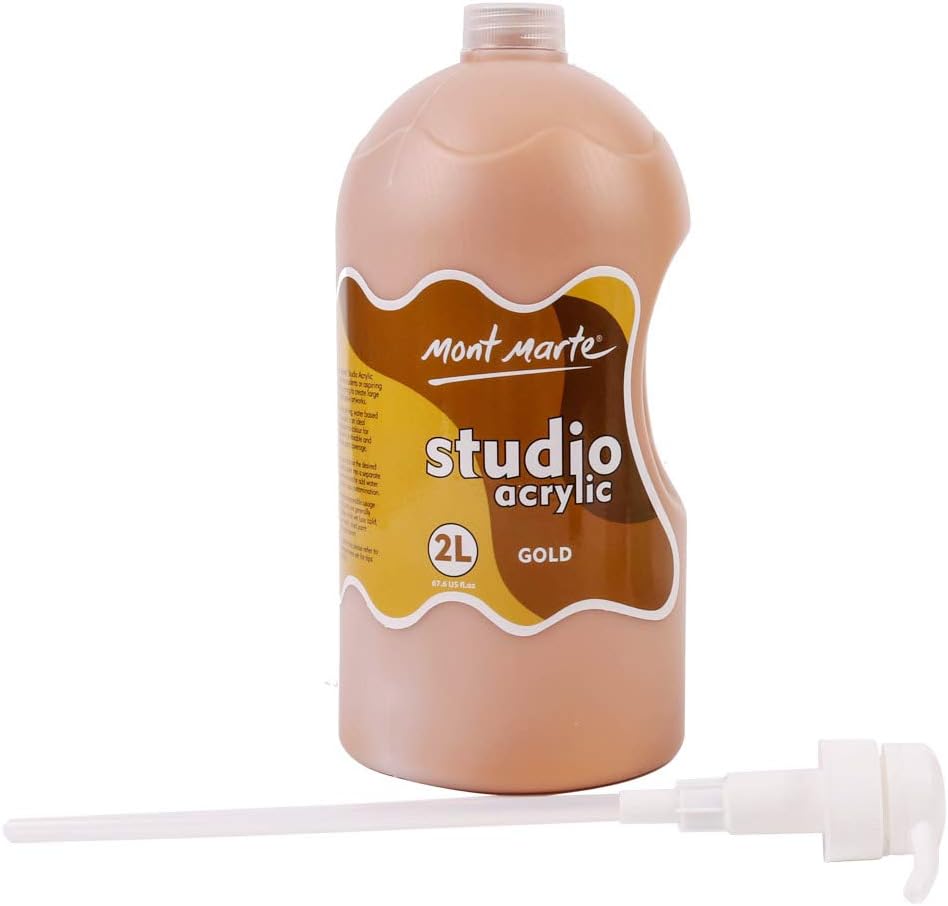 Mont Marte Discovery School Acrylic, Gold, 1/2 Gallon (2 Liter). Ideal for Students and Artists. Excellent Coverage and Fast Drying. Pump Lid Included.