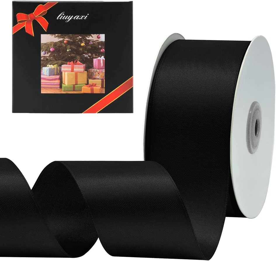 LIUYAXI Black Double Faced Satin Ribbon, 2" X Continuous 25 Yards, Ribbons Perfect for Gift Wrapping Wedding Bouquet Decor DIY Craft Bow Making & Other Projects