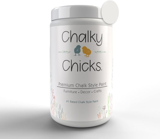 Chalky Chicks All-in-One Chalk Paint for Furniture or Cabinet - 32 Fl Oz - Matte Finish Hail White for Metal, Wood Furniture Paint - No Sanding All-in-One for Home Decor & Crafts, USA Made