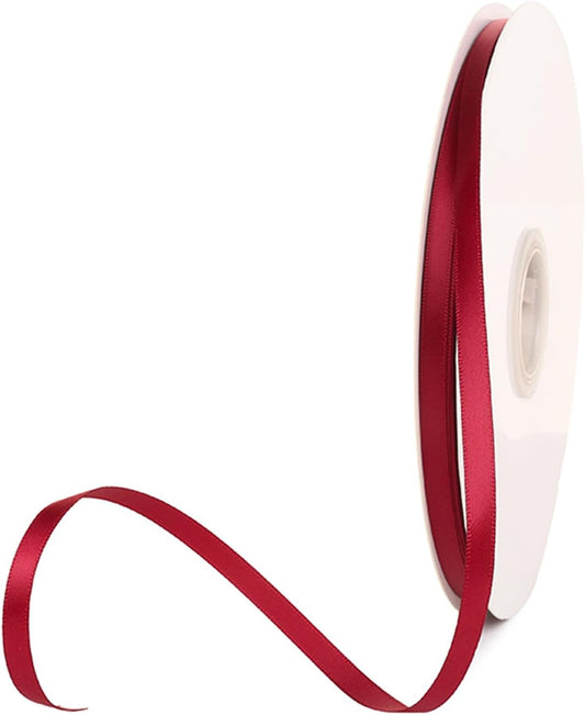1/4" x 100 Yards Burgundy Polyester Satin Ribbon Single Faced Bulk Fabric Ribbons for Gift Wrapping, Crafting and DIY Projects, Hair Accessories, Tiny Bows