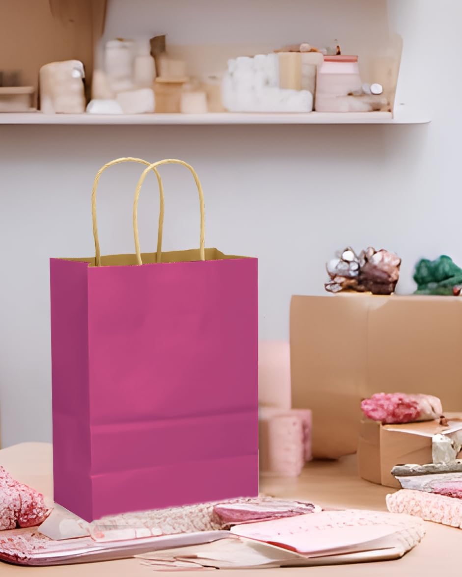 qiqee 32-Packs Rosy Paper Gift Bags with Handles Bulk 7.6"x4.75"x10.5" Medium Size Gift Bags Multiple Uses