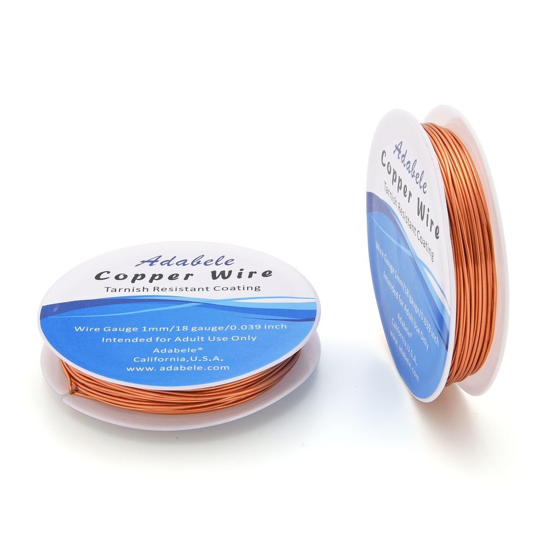 Adabele 32 Feet Premium Tarnish Resistant Round Bare Raw Jewelry Copper Wire Beading Wire Spool Bulk (1mm/18 Gauge) for DIY Craft Jewelry Making BF287-10