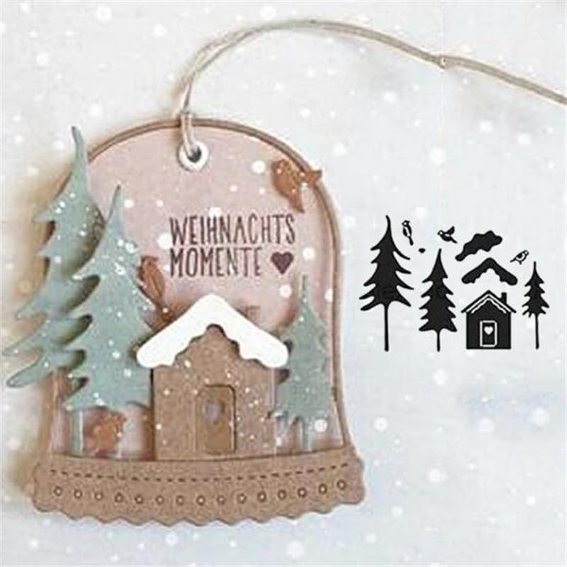 Metal Cutting Dies DIY Embossing Stencil Template Scrapbooking Card Making Mold Photo Album Arts Crafts Tools (Christmas Tree House-8.4x7.2cm)