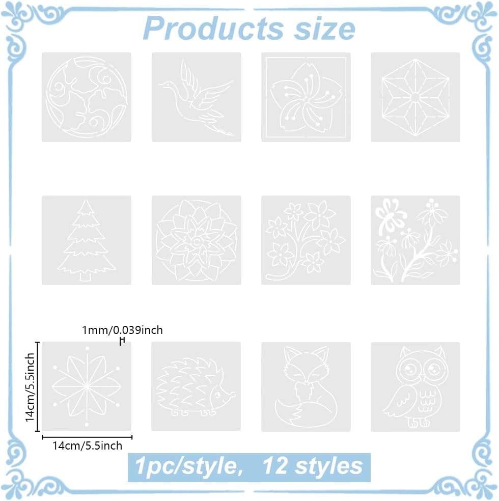 FREEBLOSS Sashiko Stencil Christmas Tree Embroidery Patterns Stencils for Drawing Sashiko Template for Hand Quilting and Embroidery Sashiko Stencils Acrylic 14x14cm