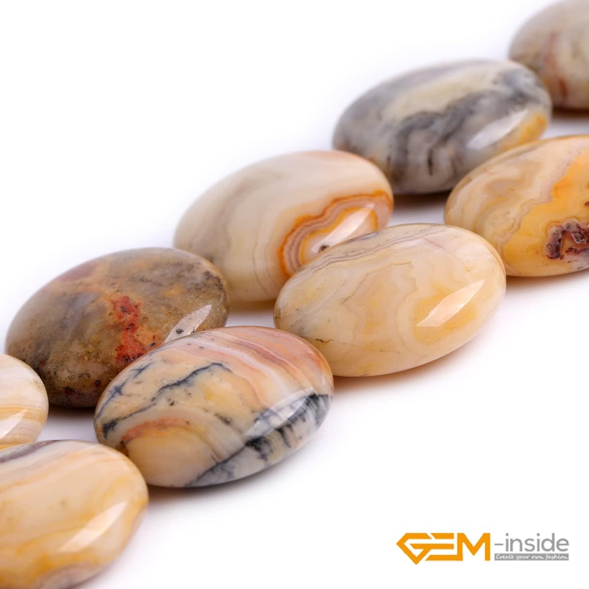 GEM-Inside Lace Agate Gemstone Loose Beads Natural 20mm Coin Crzay Crystal Energy Stone Power for Jewelry Making 15"