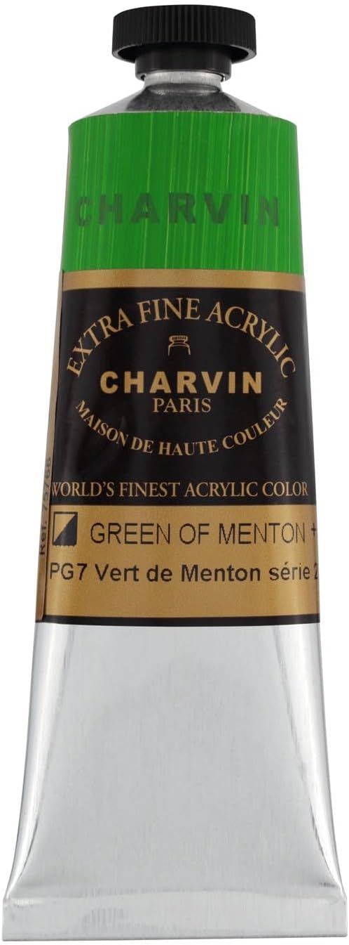 Charvin Extra Fine Professional Acrylic Paint - Green of Menton, 60ml Tube, Triple-Milled, Lightfast Pigments, Open Stock Artist Acrylic Paints in Nature-Inspired Hues