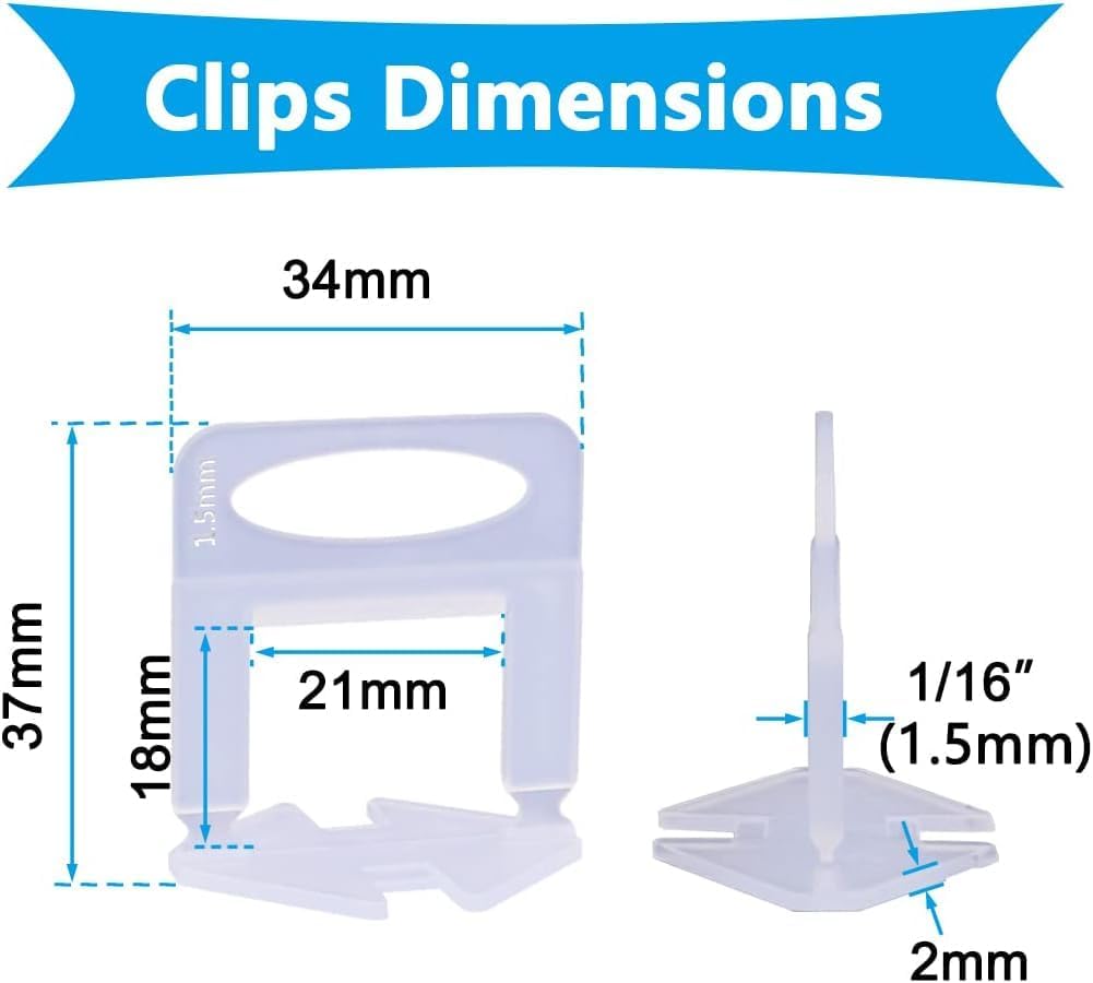 800 PCS Tile Leveling System Clips 1/16''(1.5mm) Tiles Leveler Spacers Tool for Professional Ceramic Tile and Stone Installation