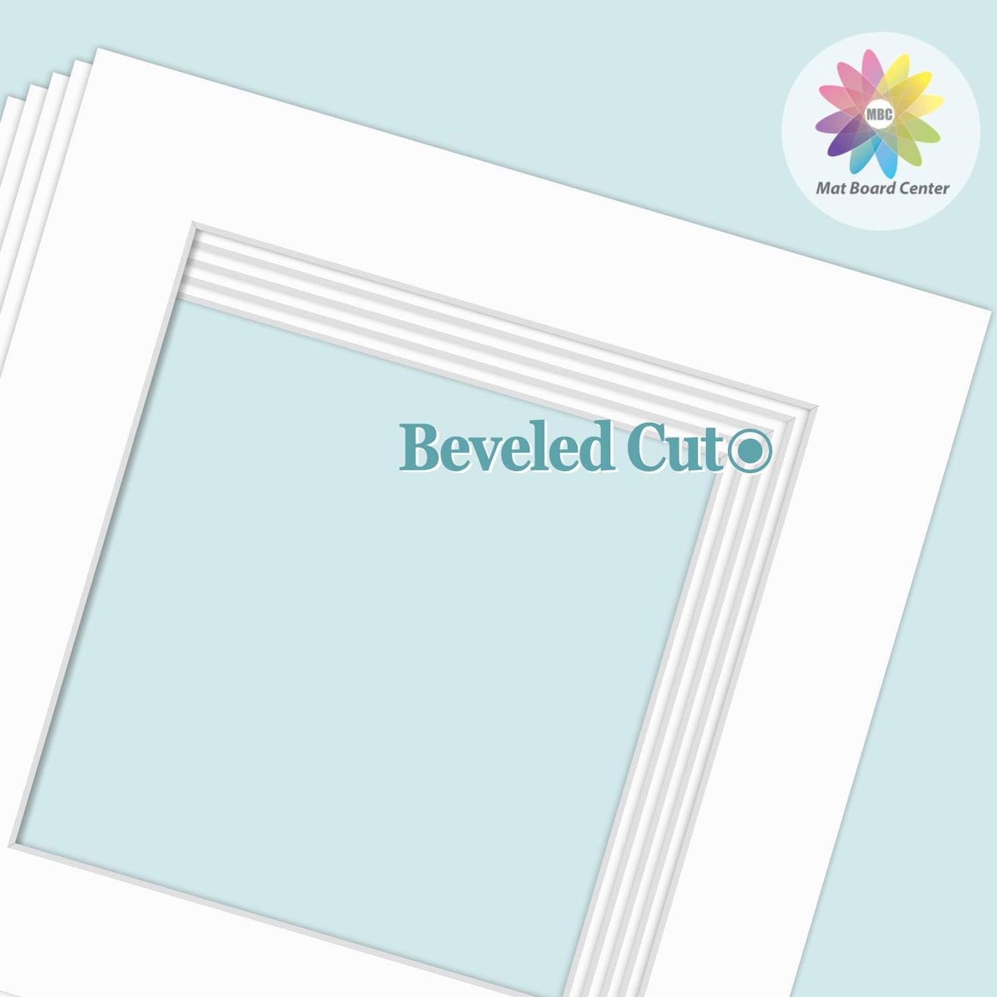 MBC Mat Board Center, 5 Pack 8x8 for 6x6 White Picture Mats Frame Mattes, Bevel Cut, Acid Free, 4-ply Thickness
