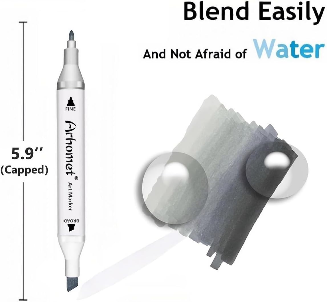 6pcs Grey Gray Alcohol Markers Set for Building Interior Design, Dual Tips Art Markers Drawing Sketched Double Tipped for Adults Kids (Cool Grey)