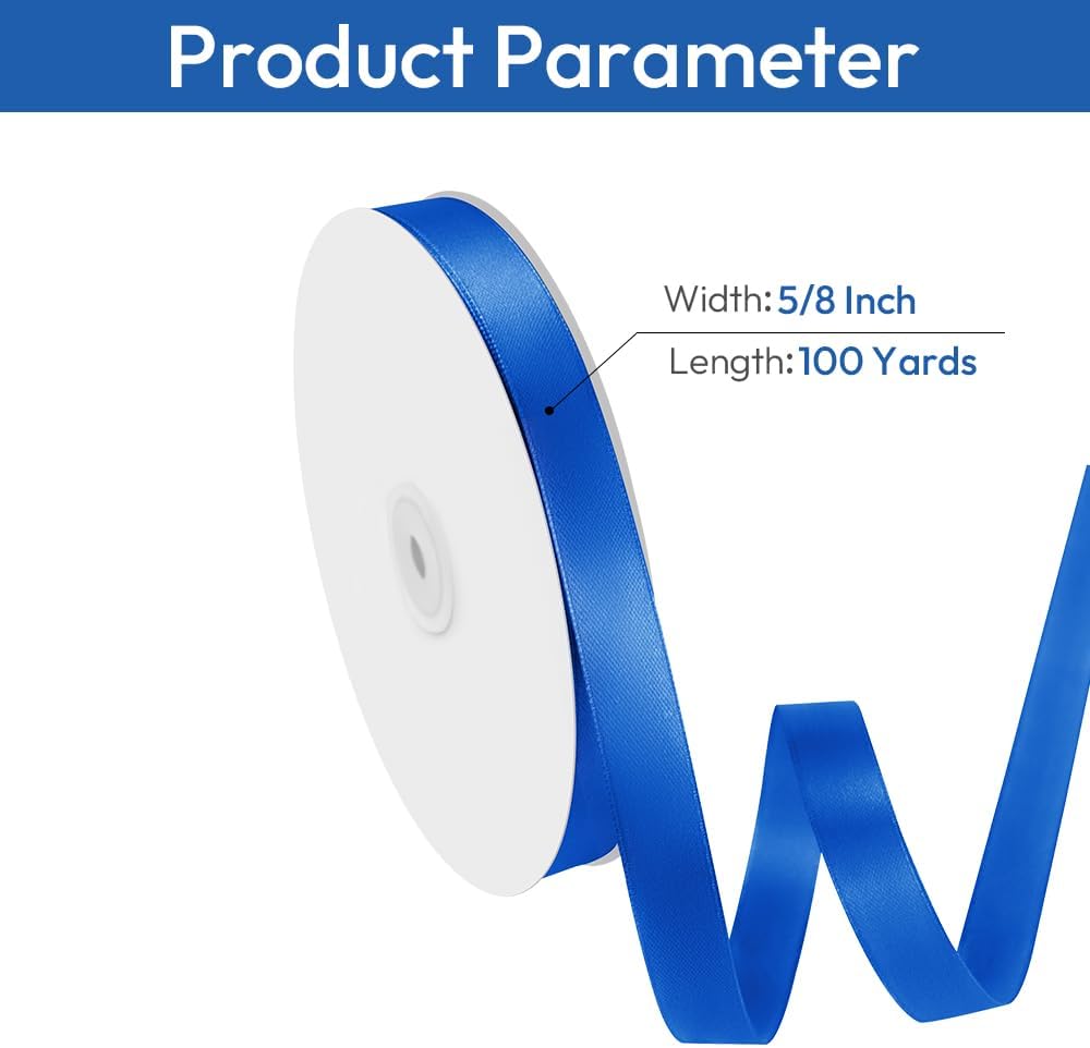 5/8" Width x 100 Yards Satin Ribbon, Royal Blue Ribbon Perfect for DIY Craft, Bows, Gift Wrapping, Flower Bouquet, Valentine's Day, Christmas and Party Decoration