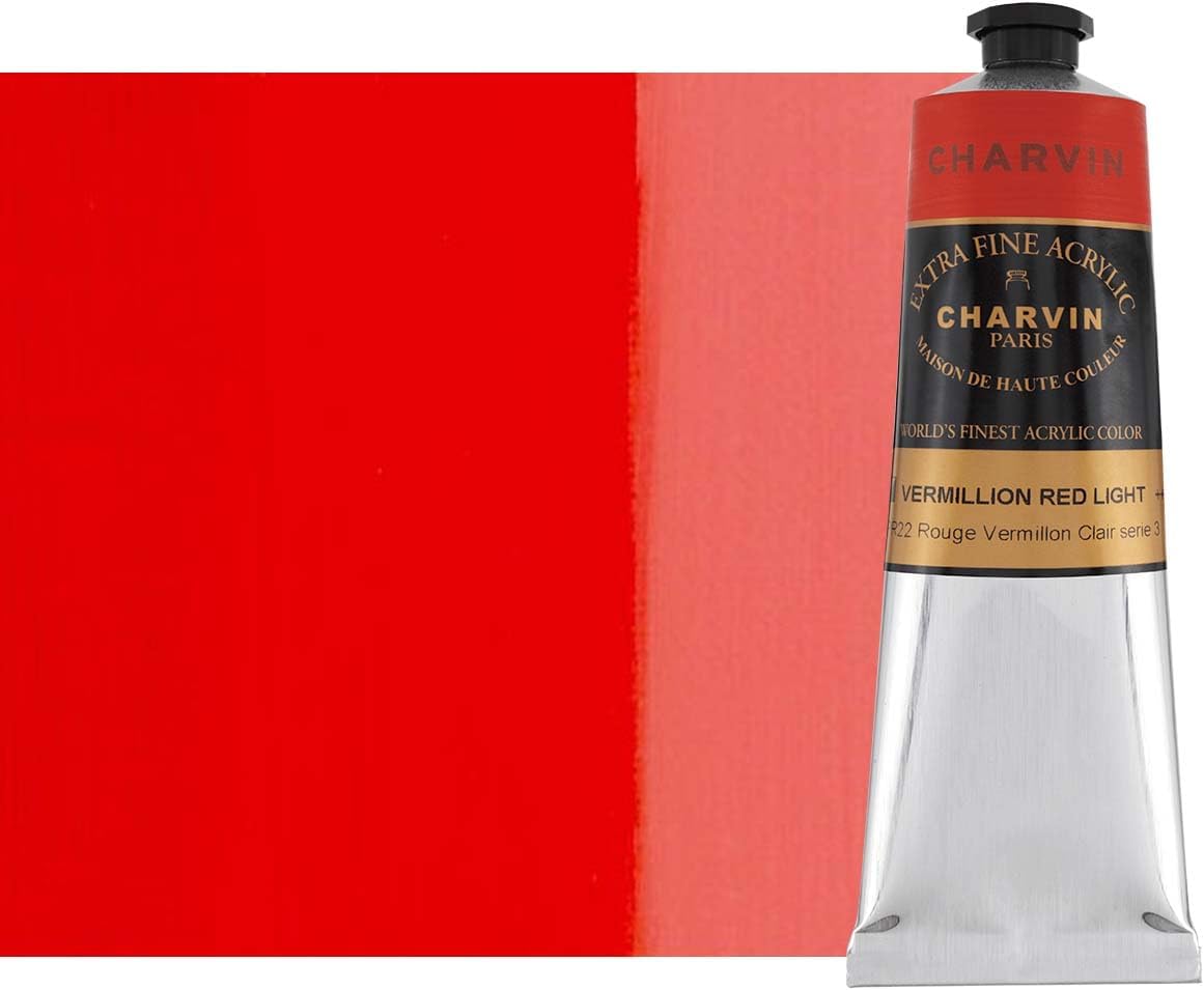 Charvin Extra Fine Professional Acrylic Paint - Vermilion Red Light, 60ml Tube, Triple-Milled, Lightfast Pigments, Open Stock Artist Acrylic Paints in Nature-Inspired Hues