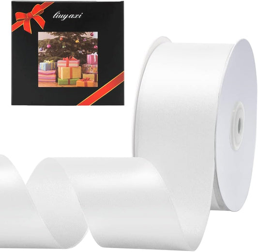 LIUYAXI White Double Faced Satin Ribbon, 2" X Continuous 25 Yards, Ribbons Perfect for Gift Wrapping Wedding Bouquet Decor DIY Craft Bow Making & Other Projects