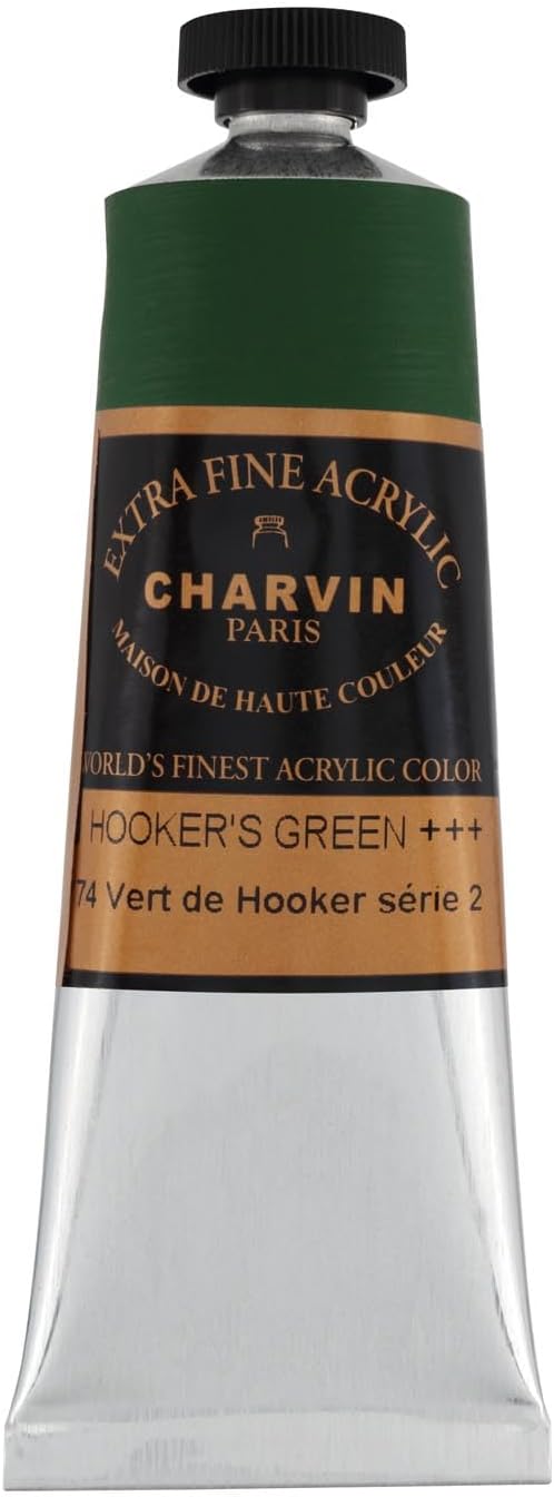 Charvin Extra Fine Professional Acrylic Paint - Hooker's Green, 60ml Tube, Triple-Milled, Lightfast Pigments, Open Stock Artist Acrylic Paints in Nature-Inspired Hues