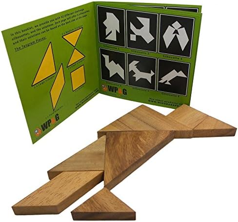 Tangram Wooden Puzzle Geometry Game, with 48 Silhouette Tangrams Challenge Booklet