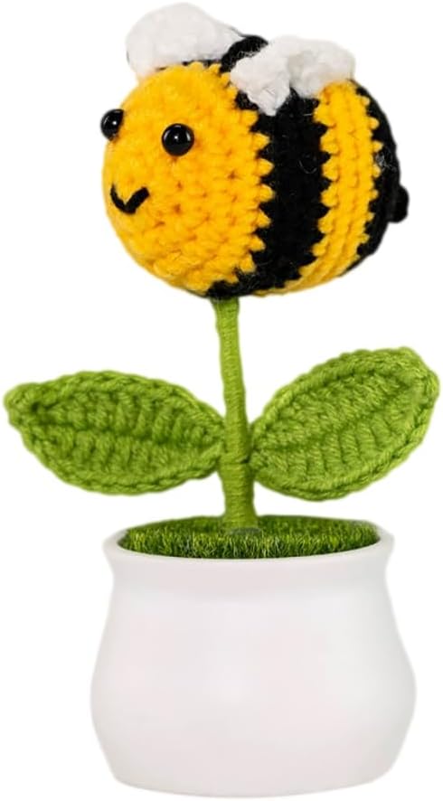 Bee Pin Cushion, Handmade Knitted Pincushions, Cute Pin Cushions Needle Holders for Sewing Quilting Accessory, DIY Crafts or Patchwork Decor.Flowerpot Design Bee