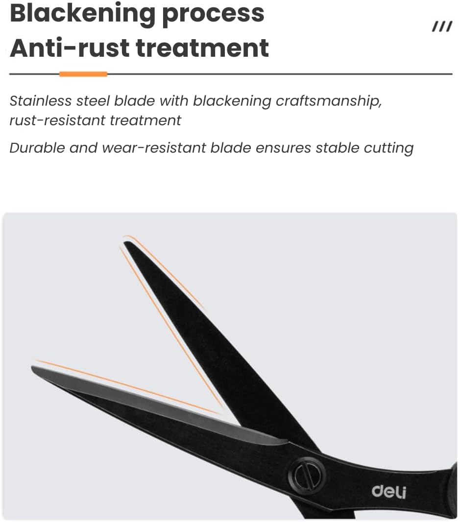 Deli Non-Stick Scissors, 8 Inch Stainless Steel Blades with Soft Grip Handles, Black/White Office Scissors for Paper, Fabric, Craft, Home & School Use (1 Pack)