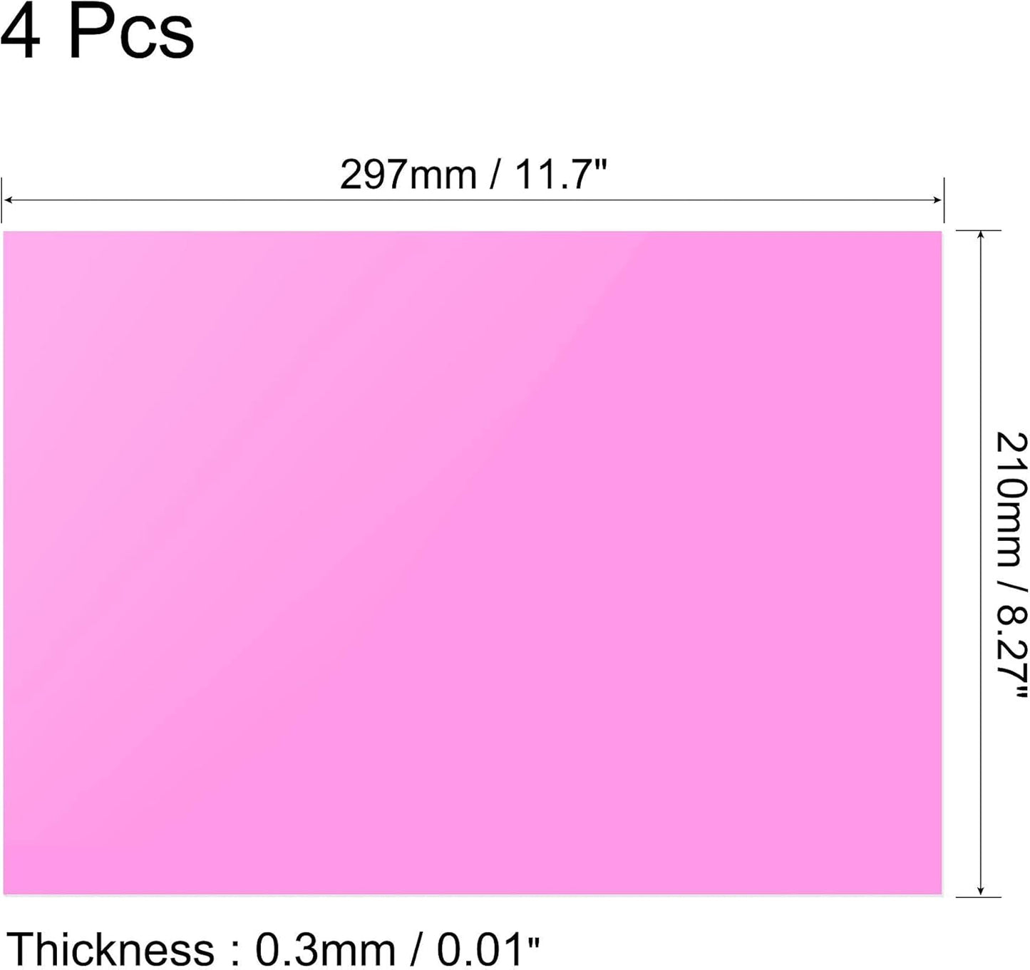 uxcell 4Pcs A4 Gel Light Lighting Filter Overlay Transparent Color Correction Plastic Vinyl PVC Sheets Photography Television Pink,0.3mm