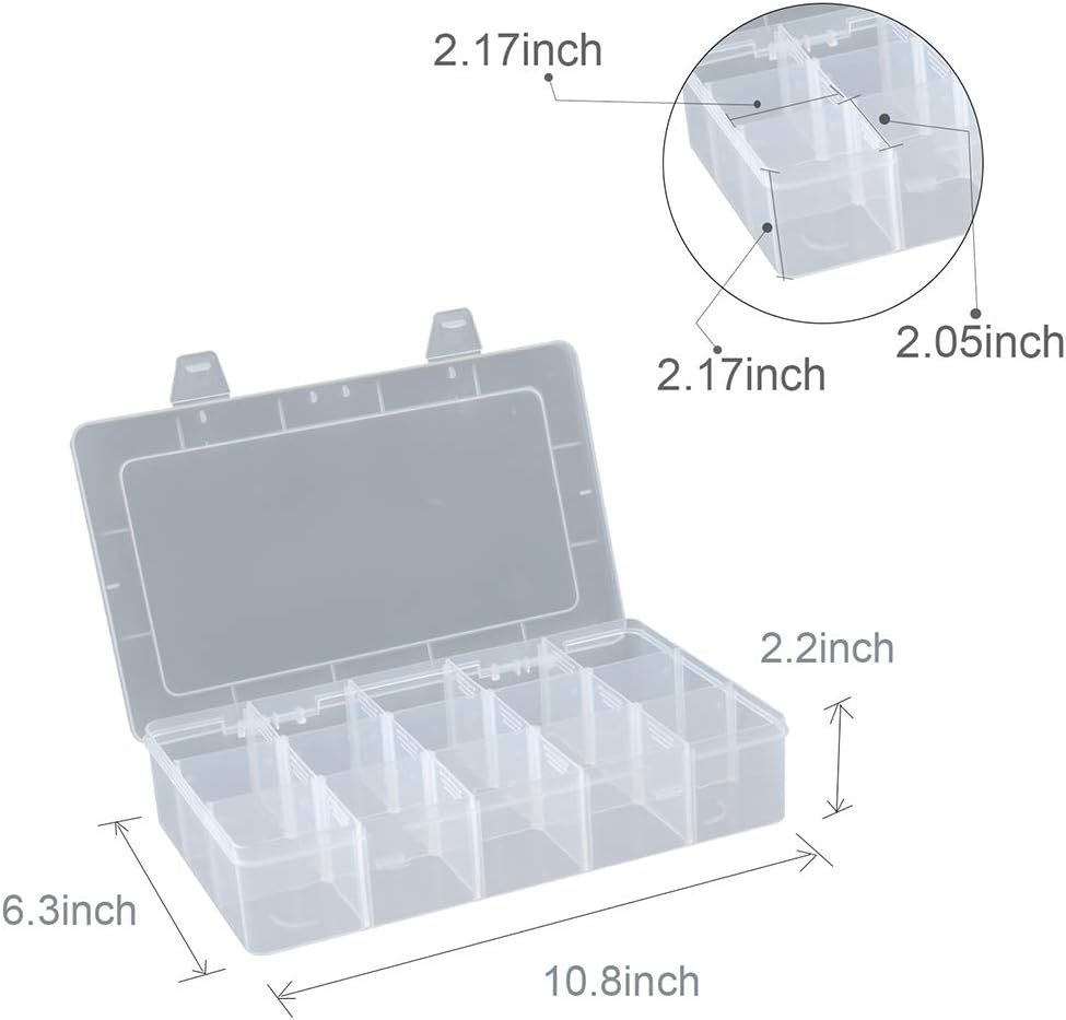 2 Pack Plastic Small Crafts Storage Boxes with Adjustable Dividers (15 Grid)