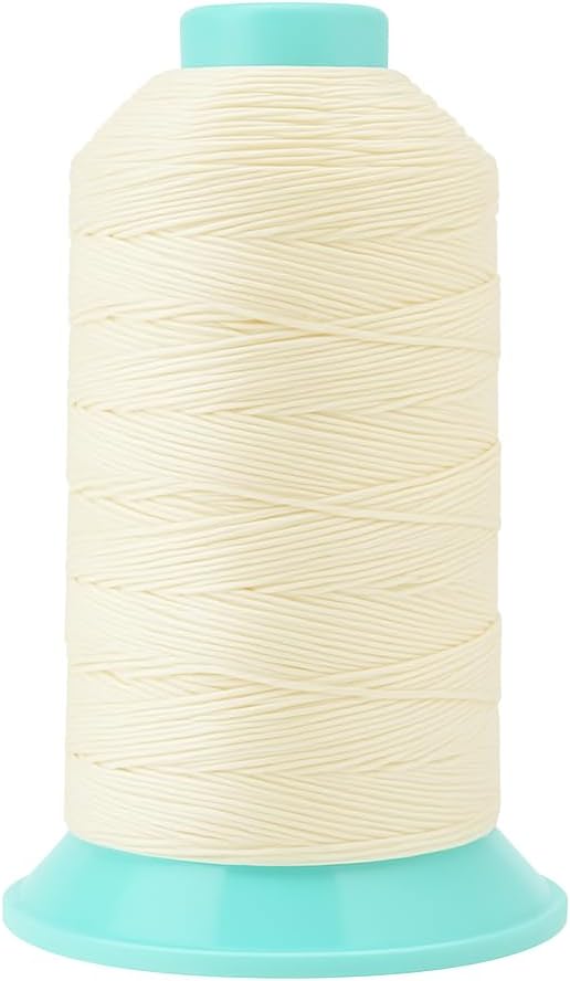 Mandala Crafts Size 138 420D T135 Bonded Nylon Thread Ivory Heavy Duty Sewing Threads - 1250 YDs Tex 135 Thread for Leather, Jeans, Weaving, Outdoor Marine Upholstery Threads