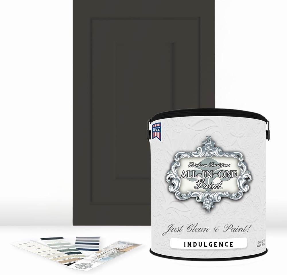 ALL-IN-ONE Paint, Durable cabinet and furniture paint. Built in primer and top coat, no sanding needed. Includes our 30 featured color card - Indulgence, Gallon
