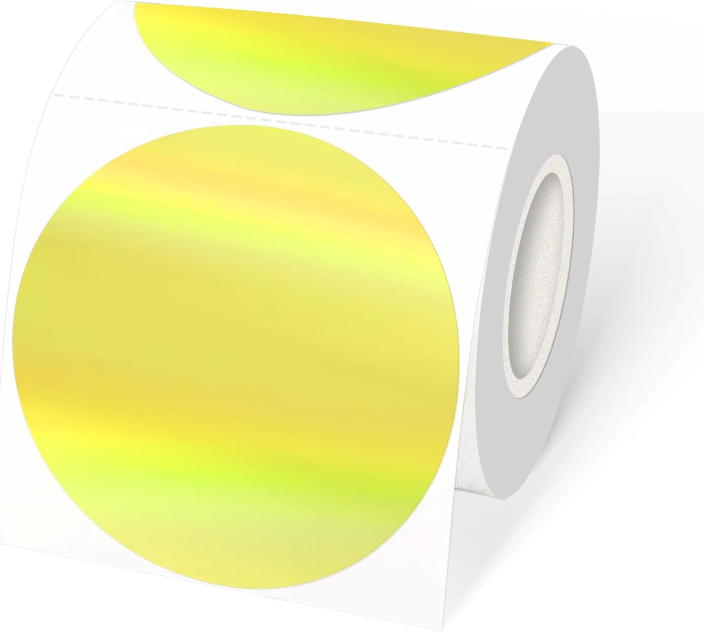 3" Holographic Direct Thermal Label Stickers, Round Printable Rainbow Glitter Thermal Printer Sticker Labels for Gift Wrapping, Self-Adhesive DIY Custom Logo Design- Holographic Yellow