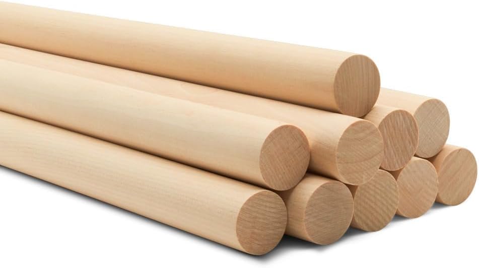 ALBO 1" x 12" Wooden Dowel Rods Set - 10 Pack Birch Natural Sturdy Hardwood Craft Sticks Woodworking Furniture Shelving Smooth Finish Versatile Size DIY Projects Bulk Professional Pack