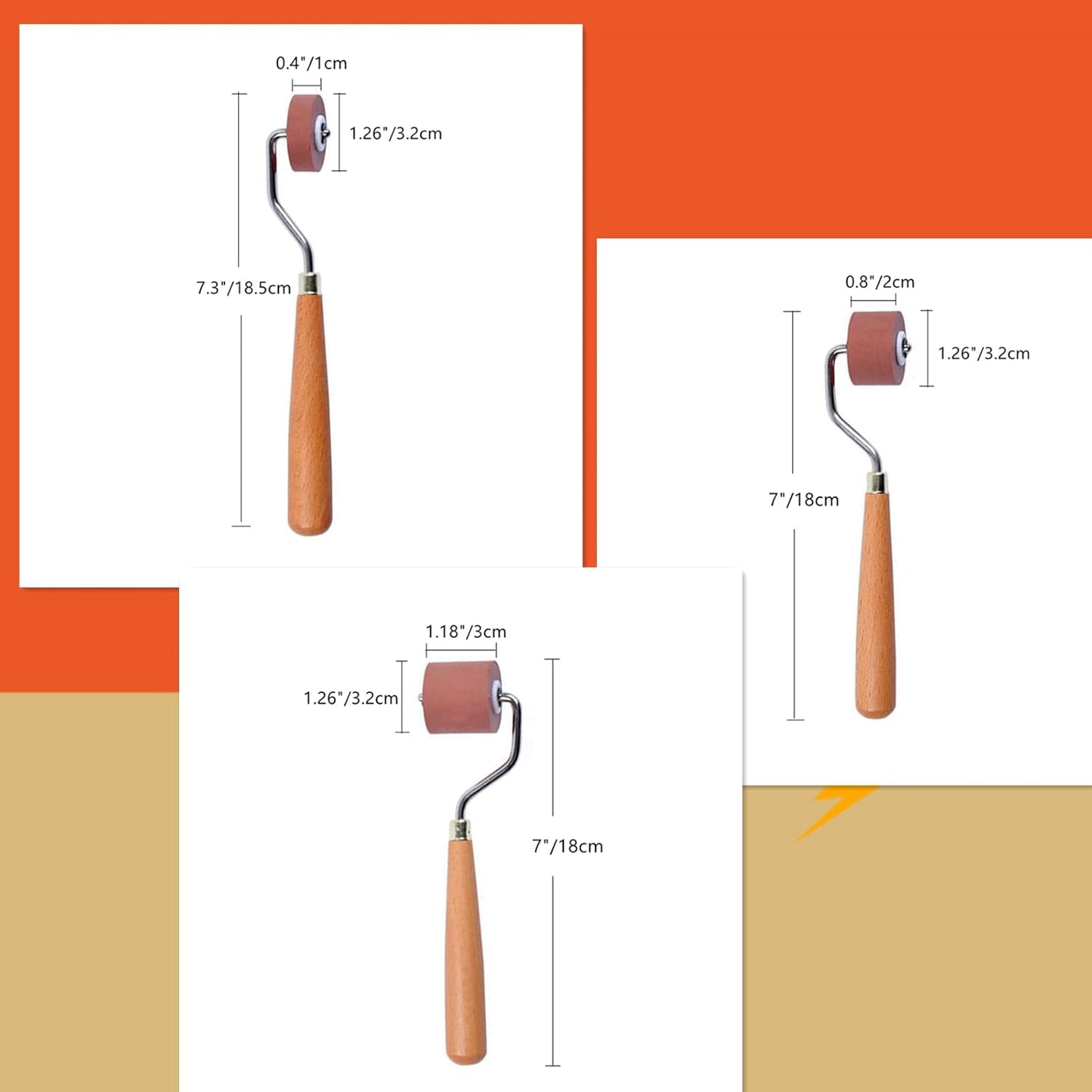 BANLTRE Rubber Brayer Roller for Printmaking, Ideal for Anti Skid Tape Construction Tools, Print,Craft Stamping Brayers for Wallpapers and Scrapbooks (0.4"+0.8"+1.18")