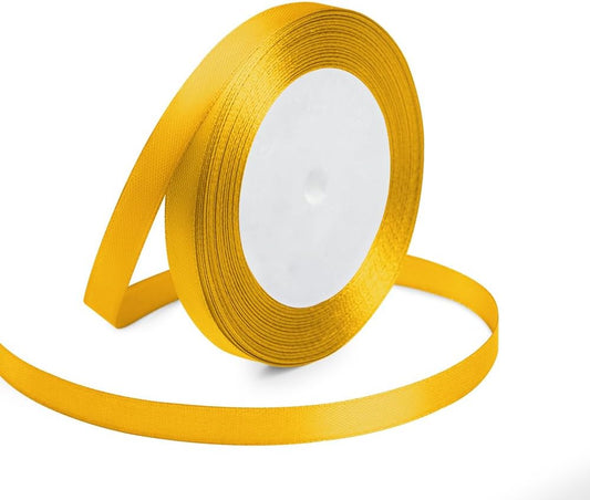 Yellow Ribbon 3/8 Inches x 25 Yards, Yellow Satin Fabric Silk Ribbon for Gift Wrapping, Bows Making, Floral Bouquets, Wreaths, DIY Handicrafts, Sewing Projects, Baby Shower and Wedding Party
