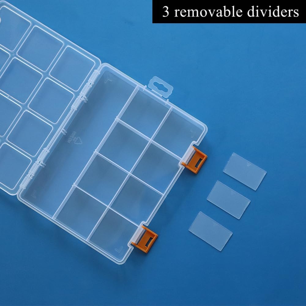 BangQiao 4 Pack 12 Grids Clear Plastic Storage Box with Dividers, Transparent Organizer Container Case for Small Parts, Bead, Button, Jewelry, Diamond, Craft Supplies,Sewing Kit, DIY Accessories