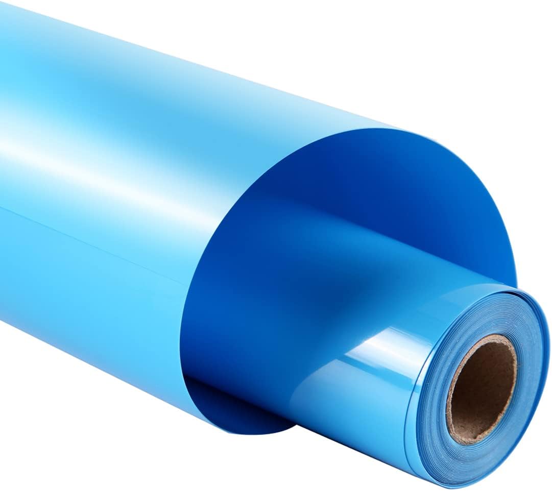 Guangyintong Lake Blue Heat Transfer Vinyl HTV Rolls, 12" x 8ft, 1 Roll, Iron On Vinyl for T-Shirts, Glossy Surface, Easy to Cut & Weed