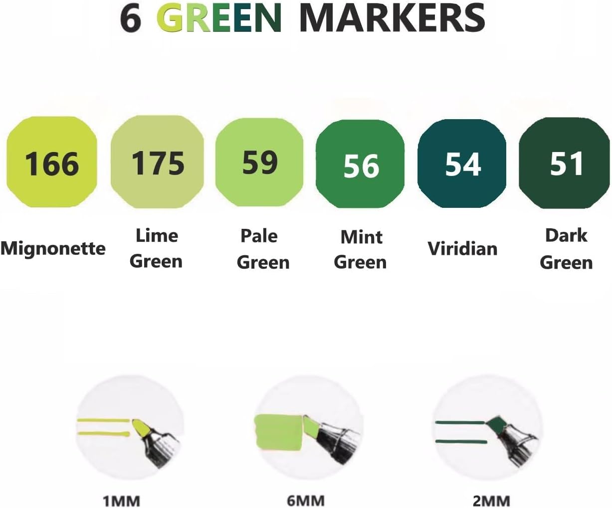 6pcs Green Forest Trees Grass Colors Alcohol Markers Set, Dual Tips Art Markers Drawing Sketched Double Tipped for Adults Kids (Green)