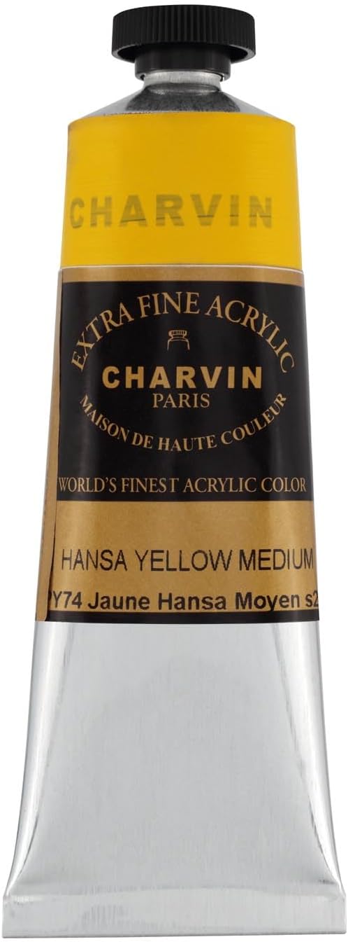 Charvin Extra Fine Professional Acrylic Paint - Hansa Yellow Medium, 60ml Tube, Triple-Milled, Lightfast Pigments, Open Stock Artist Acrylic Paints in Nature-Inspired Hues