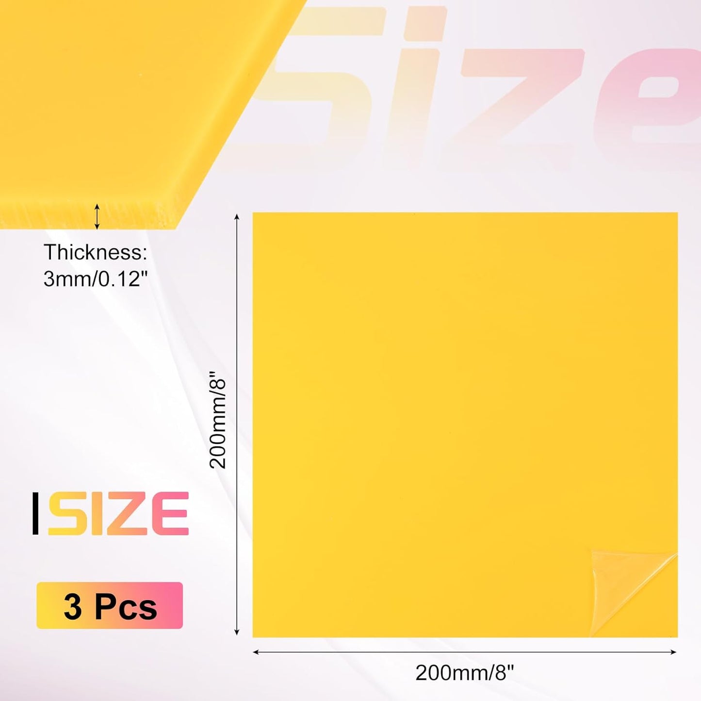 uxcell 3Pcs Acrylic Sheets 8x8 Inch Acrylic Panel 1/8 Inch-3mm Plastic Board for Picture Frames Sign Holders DIY Display Projects Craft, Yellow