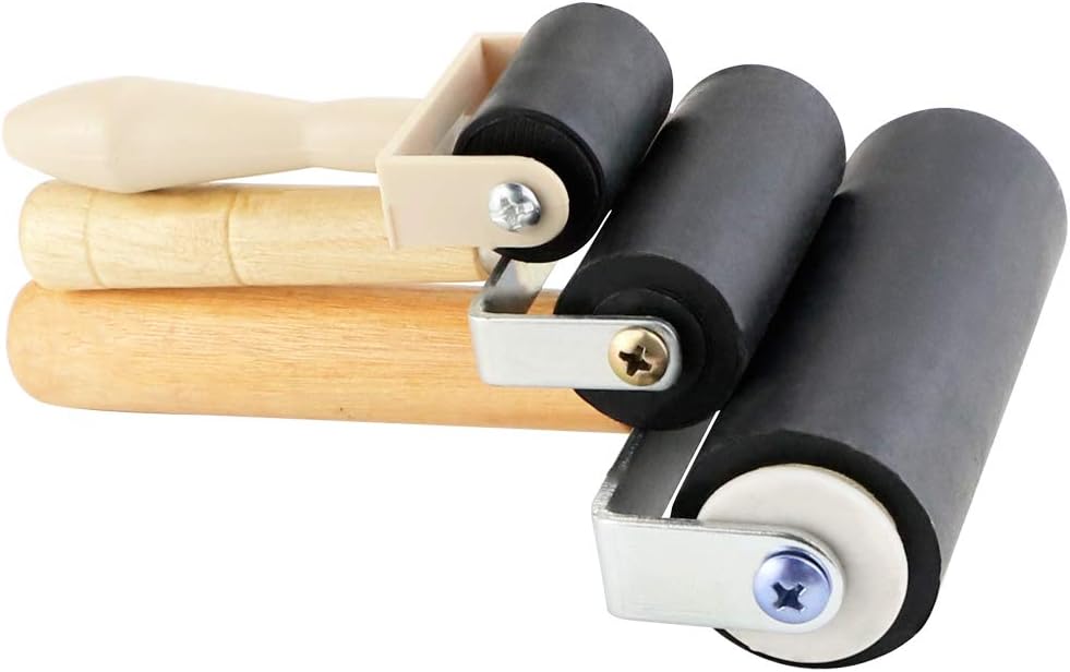 BIGNC 3 Pack Rubber Roller Brayer Rollers, Art Craft Roller for Print,Ink,Stamping Tools, 4 inch, 2.4 and 1.4 inch