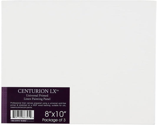 Centurion All-Media Primed Linen Panels - 8x10 3 Pack - 11oz Universal Primed Canvas Boards for Painting, Mounted on MDF Wood, Non-Warping, Ideal for Artists, Professionals, and Painters