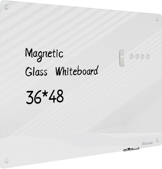 Magnetic Glass Whiteboard - Glass Dry Erase Board 48"x36" Large Frameless Glass Board for Walls Office School and Home, Gray