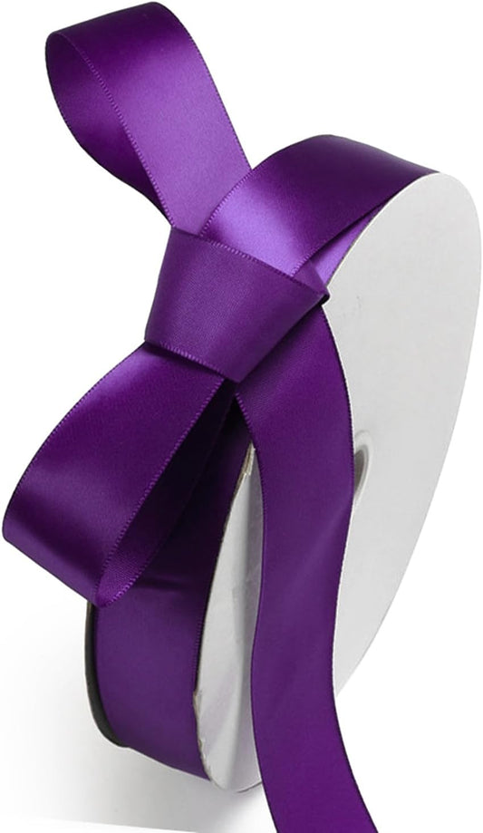 1" x 100 Yards Regal Purple Polyester Satin Ribbon Single Faced Bulk Fabric Ribbons for Gift Wrapping, Crafting, Bows Making, Flower Bouquet, Wedding, Home Decor