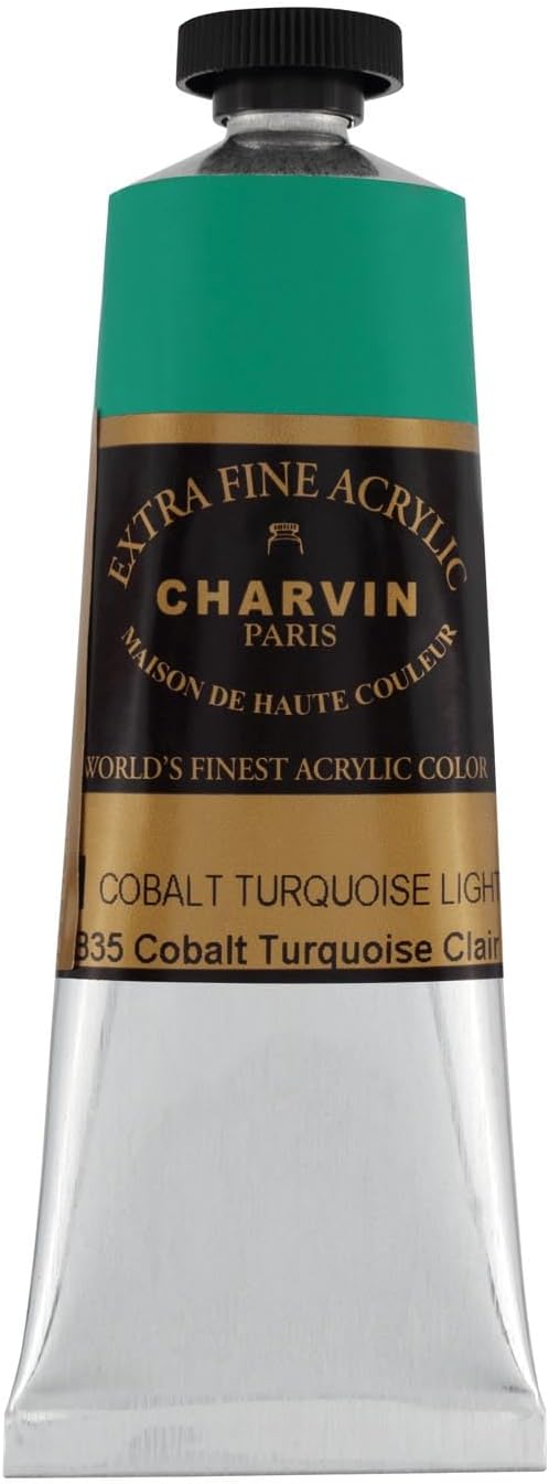 Charvin Extra Fine Professional Acrylic Paint - Cobalt Turquoise Light, 60ml Tube, Triple-Milled, Lightfast Pigments, Open Stock Artist Acrylic Paints in Nature-Inspired Hues