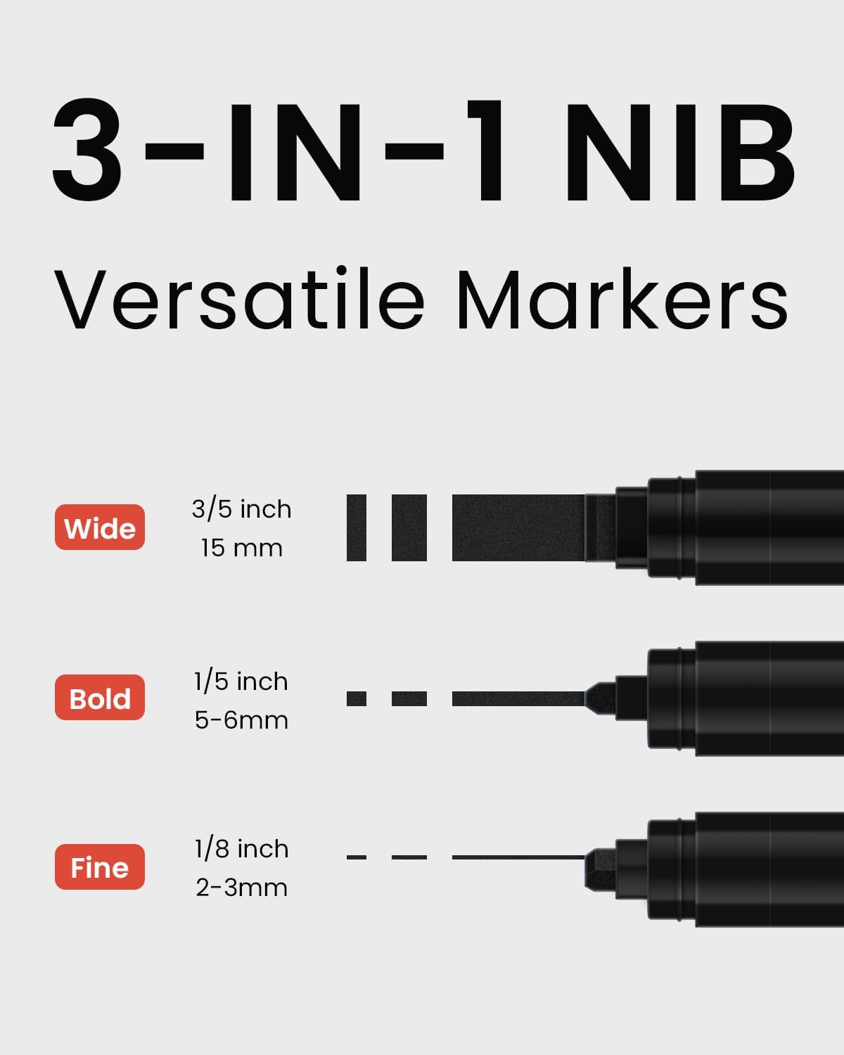 Black Poster Markers Jumbo: 5 Pcs 15mm Wide Tip Thick Acrylic Paint Pen Large Permanent Calligraphy Markers for Rock Painting, Stone, Poster, Canvas, Glass, Wood, Ceramic