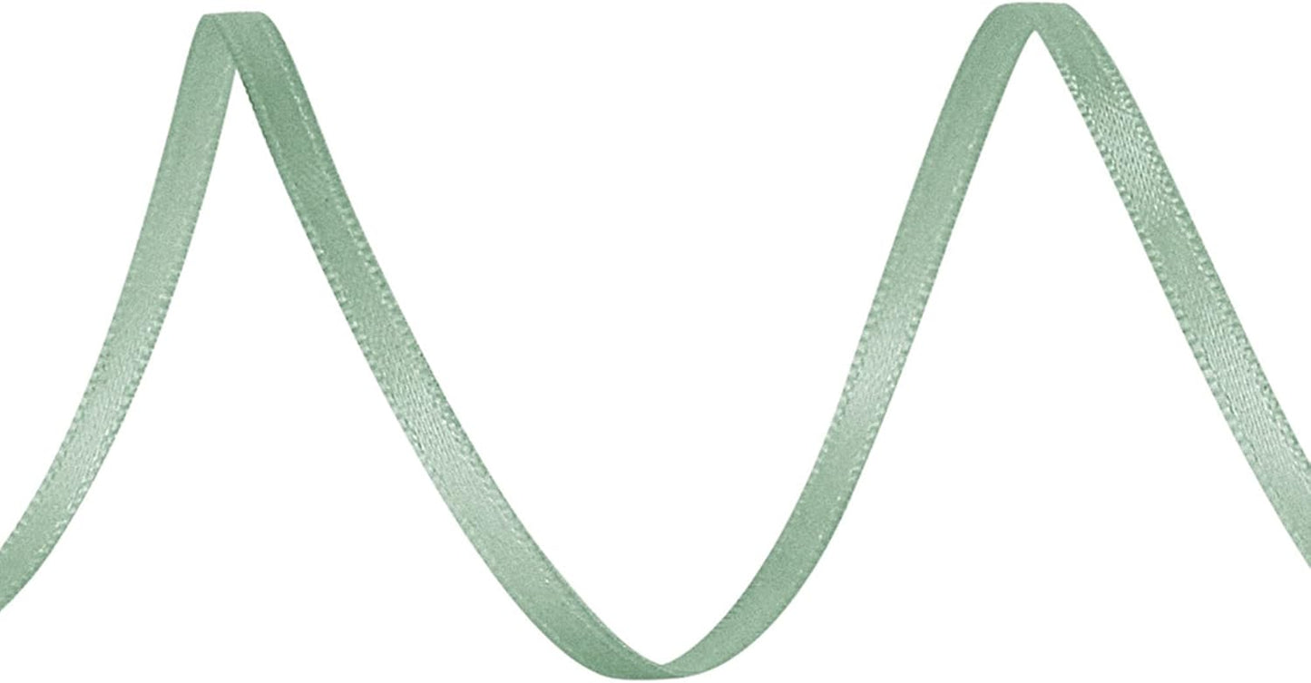 LIUYAXI Sage Green Double Faced Satin Ribbon, 1/8" X Continuous 100 Yards, Thin Ribbons Perfect for Gift Wrapping Wedding Invitation Card Hair Bows Tag Floral Arrangement DIY Craft